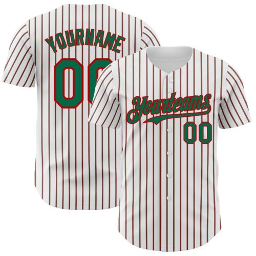 White1718 Custom White (Kelly Green Red Pinstripe) Kelly Green-Red Authentic Baseball Jersey