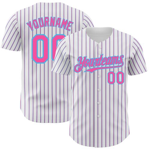 White1729 Custom White (Sky Blue Pink Pinstripe) Pink-Sky Blue Authentic Baseball Jersey