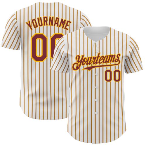 White1731 Custom White (Burgundy Gold Pinstripe) Burgundy-Gold Authentic Baseball Jersey