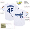 Custom White Navy-Light Blue Mesh Authentic Throwback Baseball Jersey