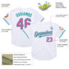 Custom White Pink-Teal Mesh Authentic Throwback Baseball Jersey