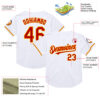 Custom White Red-Gold Mesh Authentic Throwback Baseball Jersey