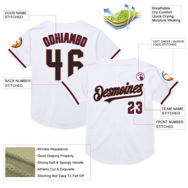 Custom White Black Crimson-Cream Mesh Authentic Throwback Baseball Jersey