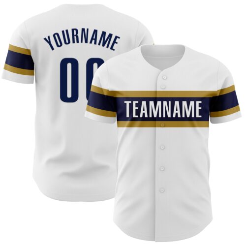 White1801 Custom White Navy-Old Gold Authentic Baseball Jersey