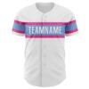 Custom White Pink-Light Blue Authentic Baseball Jersey
