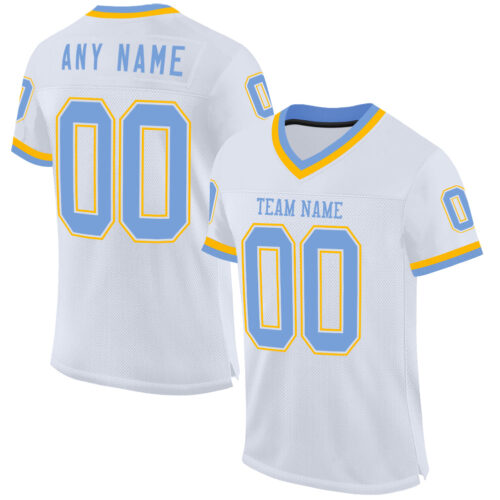 White1865 Custom White Light Blue-Gold Mesh Authentic Throwback Football Jersey