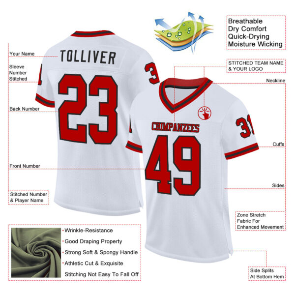 Custom White Red-Black Mesh Authentic Throwback Football Jersey