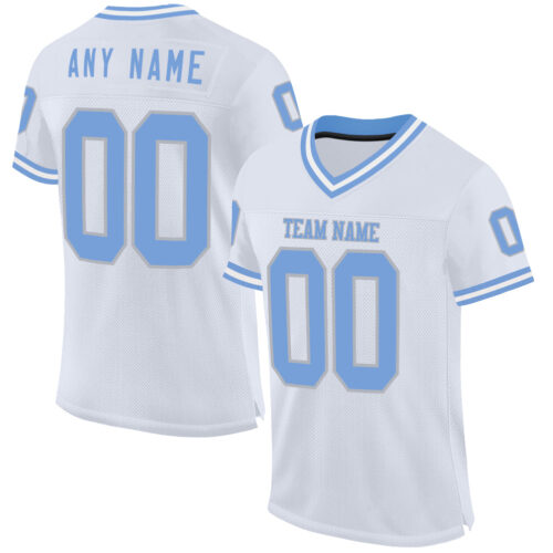 White1888 Custom White Light Blue-Gray Mesh Authentic Throwback Football Jersey