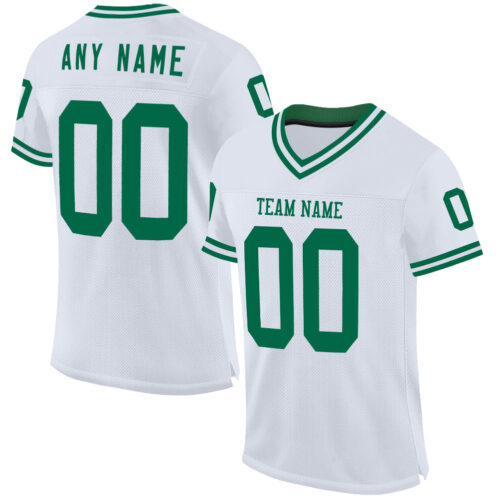 White1895 Custom White Kelly Green Mesh Authentic Throwback Football Jersey