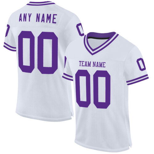 White1899 Custom White Purple Mesh Authentic Throwback Football Jersey