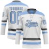 Custom White Light Blue-Steel Gray Hockey Lace Neck Jersey