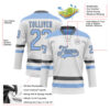 Custom White Light Blue-Steel Gray Hockey Lace Neck Jersey
