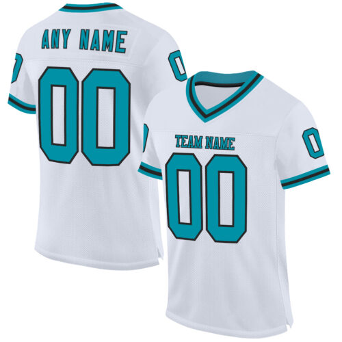 White1953 Custom White Teal-Black Mesh Authentic Throwback Football Jersey