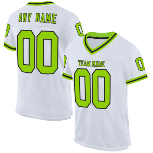 White1957 Custom White Neon Green-Black Mesh Authentic Throwback Football Jersey