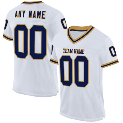 White1958 Custom White Navy-Old Gold Mesh Authentic Throwback Football Jersey