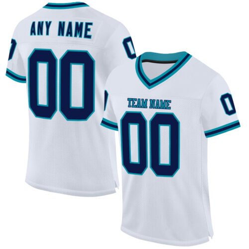 White1961 Custom White Navy-Teal Mesh Authentic Throwback Football Jersey