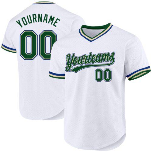 White2000 Custom White Green Cream-Royal Authentic Throwback Baseball Jersey