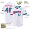 Custom White Teal Black-Pink Authentic Throwback Baseball Jersey