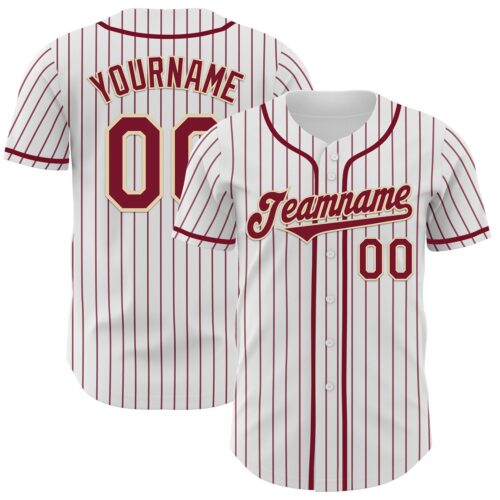 White2034 Custom White Crimson Pinstripe Cream Authentic Baseball Jersey