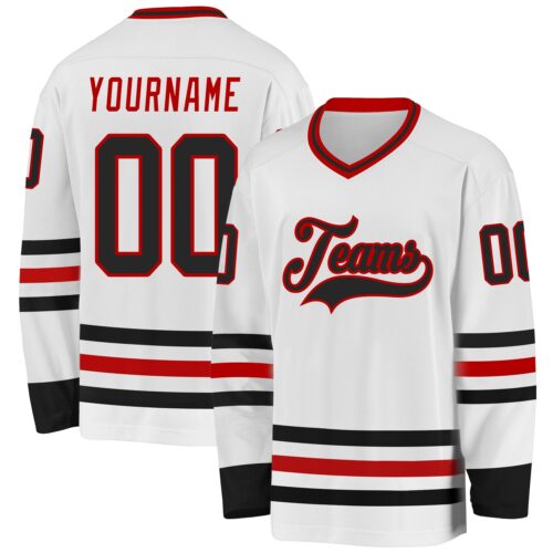 White2059 Custom White Black-Red Hockey Jersey