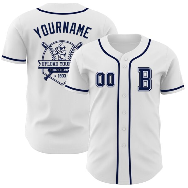 Custom White Navy Authentic Baseball Jersey