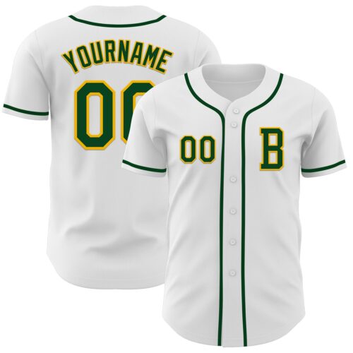 Custom White Green-Gold Authentic Baseball Jersey
