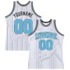 Custom White Black Pinstripe Sky Blue Authentic Basketball Jersey