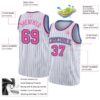 Custom White Black Pinstripe Pink-Light Blue Authentic Basketball Jersey