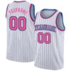 Custom White Black Pinstripe Pink-Light Blue Authentic Basketball Jersey