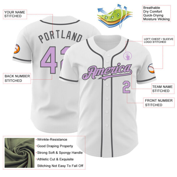 Custom White Light Purple-Steel Gray Authentic Baseball Jersey