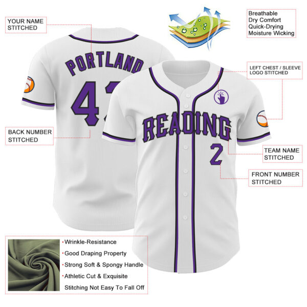 Custom White Purple-Black Authentic Baseball Jersey