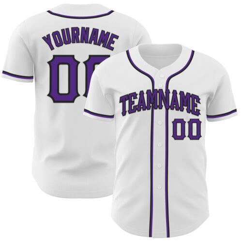 White2233 Custom White Purple-Black Authentic Baseball Jersey
