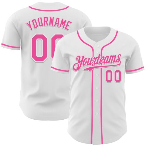 White2237 Custom White Pink Authentic Baseball Jersey