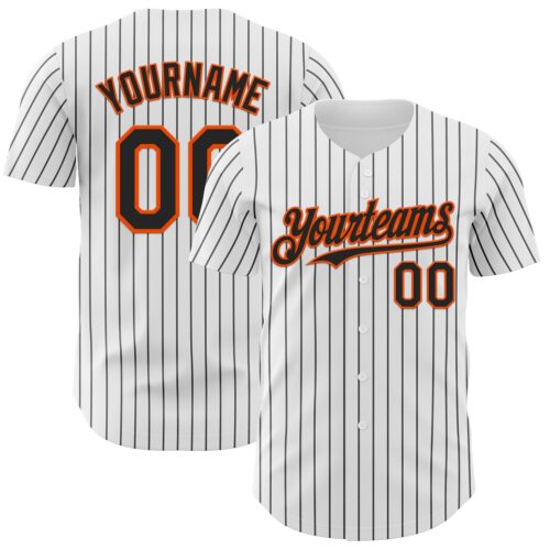 White2241 Custom White Black Pinstripe Orange Authentic Baseball Jersey