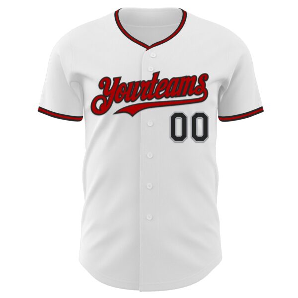 Custom White Black Gray-Red Authentic Baseball Jersey