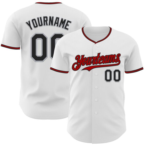 Custom White Black Gray-Red Authentic Baseball Jersey