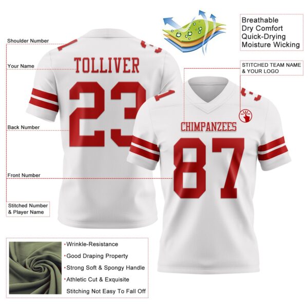 Custom White Red Authentic Football Jersey