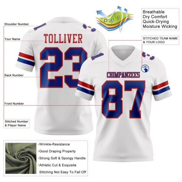 Custom White Royal-Red Authentic Football Jersey