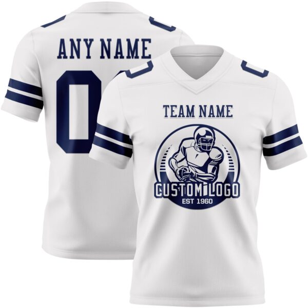 Custom White Navy Authentic Football Jersey