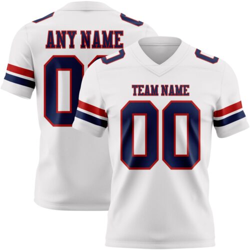 White2270 Custom White Navy-Red Authentic Football Jersey