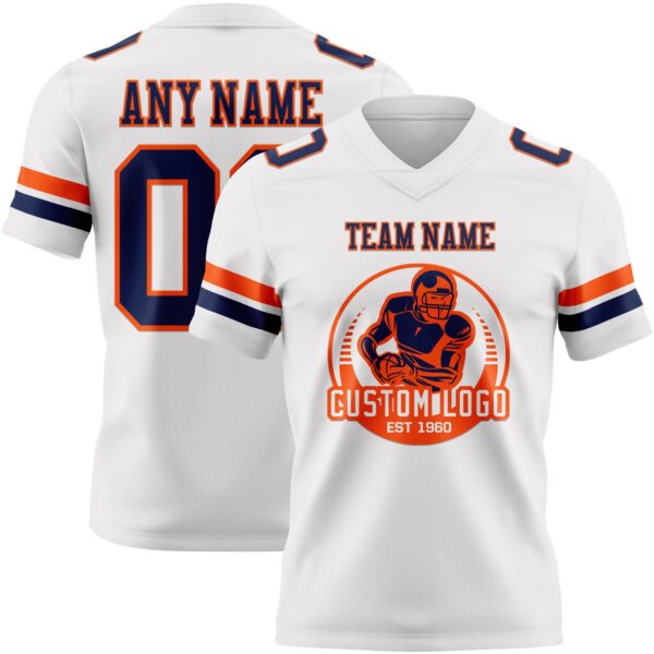 Custom White Navy-Orange Authentic Football Jersey