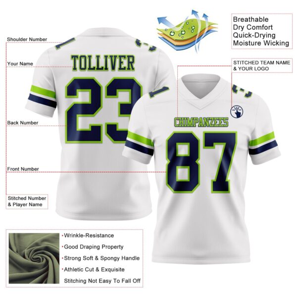Custom White Navy-Neon Green Authentic Football Jersey