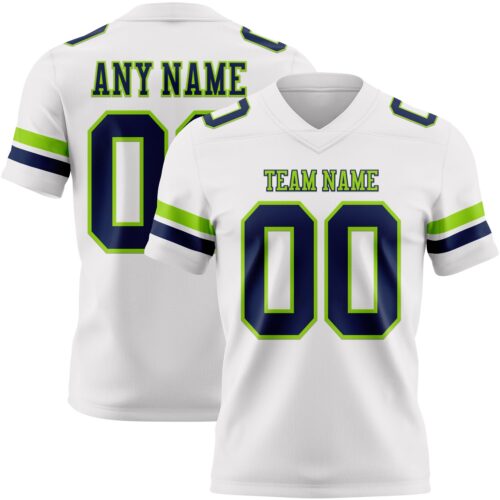 White2275 Custom White Navy-Neon Green Authentic Football Jersey