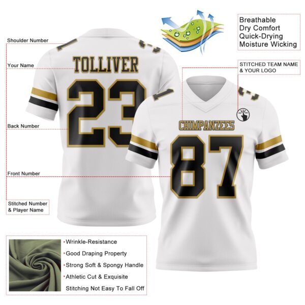Custom White Black-Old Gold Authentic Football Jersey