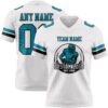 Custom White Teal-Black Authentic Football Jersey