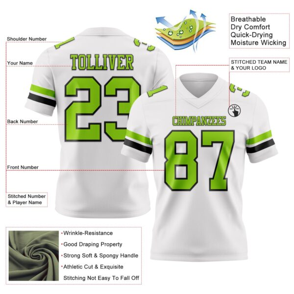 Custom White Neon Green-Black Authentic Football Jersey