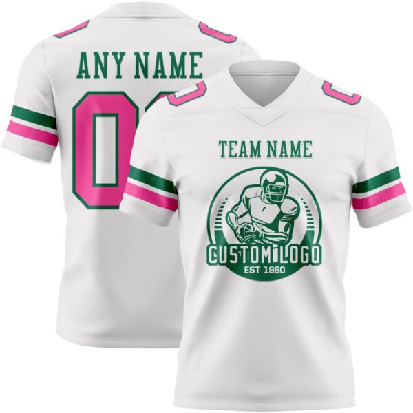 White2294-1 Custom White Pink-Kelly Green Authentic Football Jersey