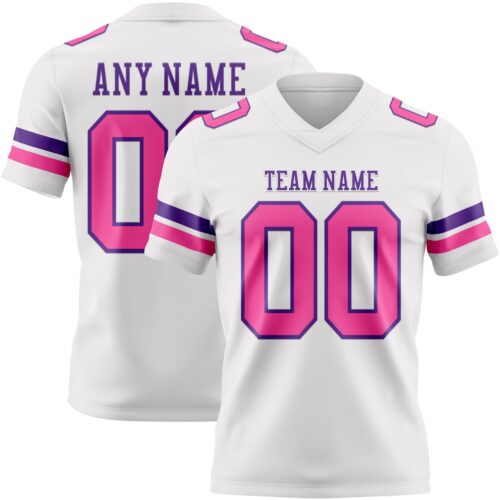 White2297 Custom White Pink-Purple Authentic Football Jersey