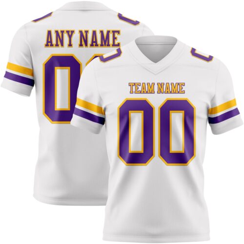 White2301 Custom White Purple-Gold Authentic Football Jersey