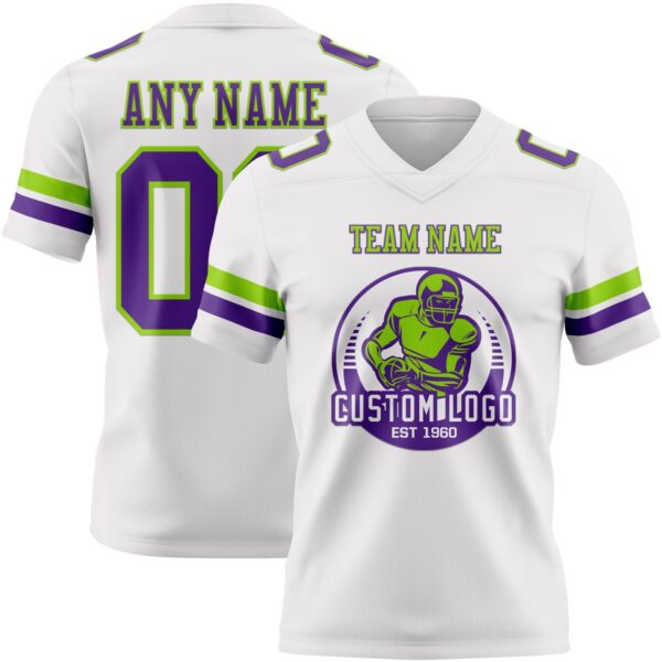 Custom White Purple-Neon Green Authentic Football Jersey